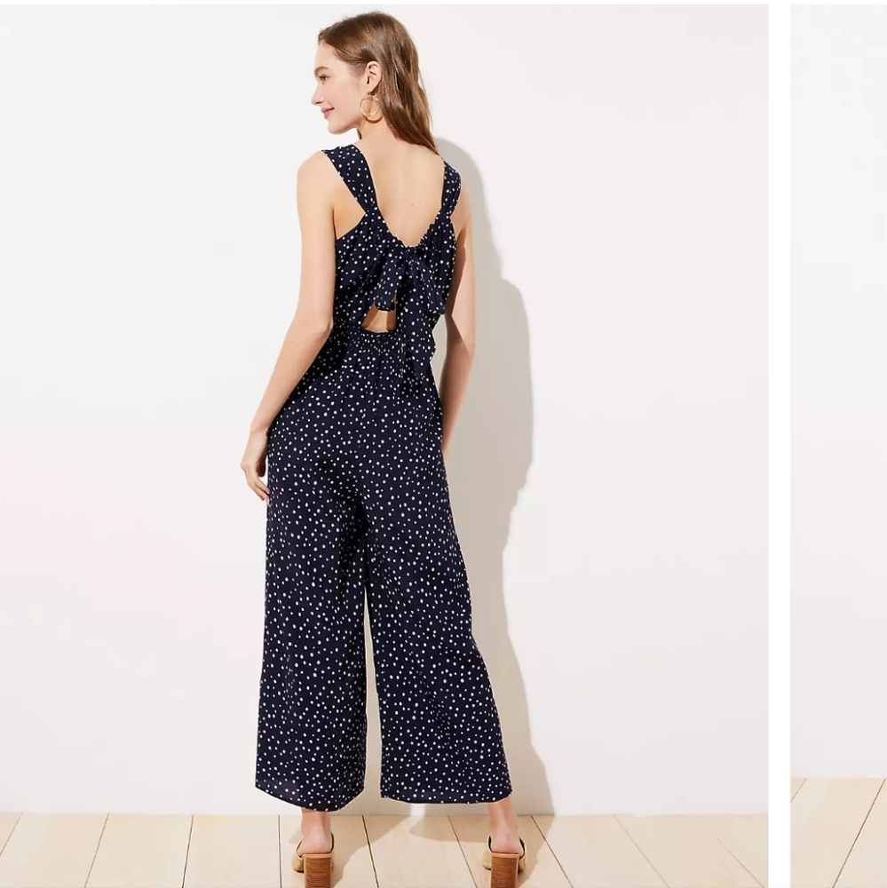 LOFT Navy Polka Dot Jumpsuit
